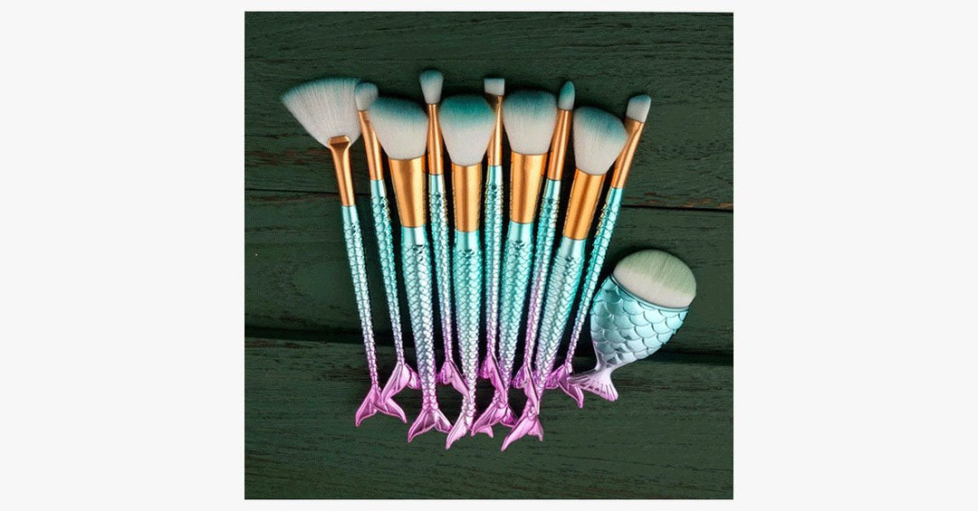 BowLift | Mermaid Makeup Brush Set with FREE Contour Brush - Professional Cosmetic Brush for Eyeshadow, Eyeliner, Blush &amp; Concealer