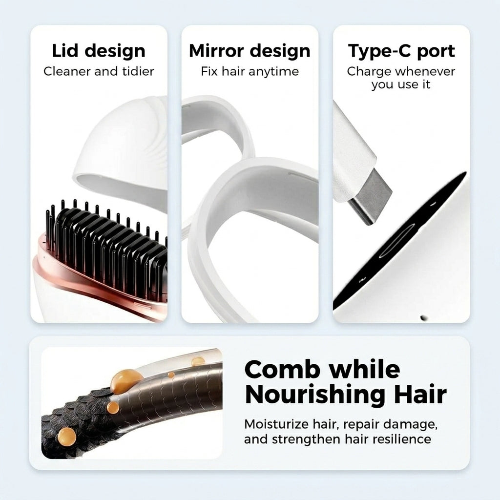 2-in-1 Mini Hair Straightener &amp; Styling Comb - Anti-Scald Travel Design