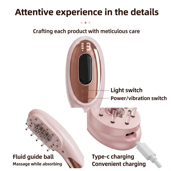 Electric Massage Comb with Oil Dispenser - Dual-Light Sonic Scalp Massager
