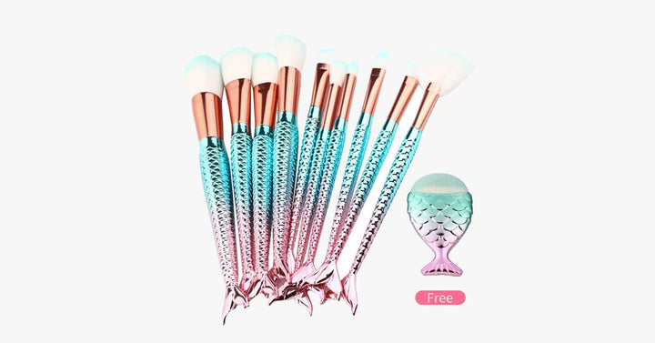 BowLift | Mermaid Makeup Brush Set with FREE Contour Brush - Professional Cosmetic Brush for Eyeshadow, Eyeliner, Blush &amp; Concealer