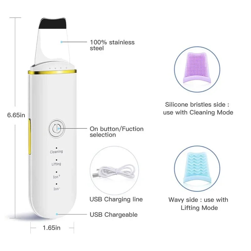 Ultrasonic Skin Scrubber &amp; Pore Cleaner - 4-in-1 Facial Spatula