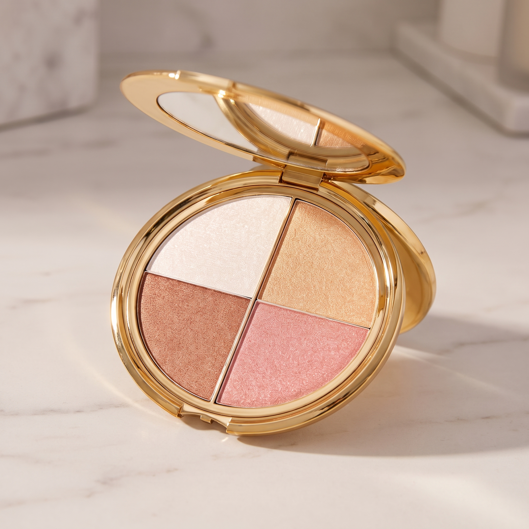 Liora Glow Wardrobe Highlighting Palette Pressed Shimmer and Satin Shades for Eyes and Cheeks in One Compact